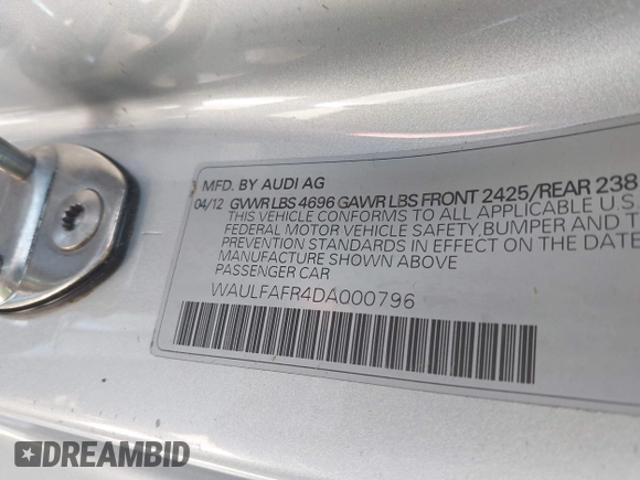 2013 Audi A5 Premium Plus z VIN WAULFAFR4DA000796, wystawiony jako IAAI lot #41970171 z przebiegiem Nie podano mil oraz . Historia ofert i sprzedaży dostępna na DreamBid. Obrazek 9.