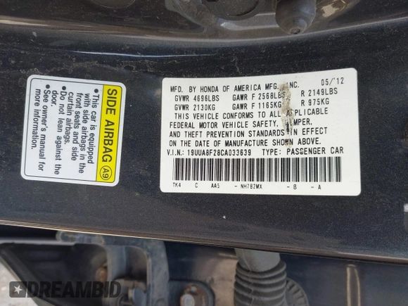 2012 Acura TL Auto z VIN 19UUA8F28CA033639, wystawiony jako IAAI lot #42065565 z przebiegiem 85 621 mil mil oraz . Historia ofert i sprzedaży dostępna na DreamBid. Obrazek 9.