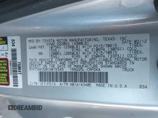 2012 Toyota Tacoma with VIN 5TFTX4CN9CX016345, listed as a IAAI auction lot 41447154 with 136,837 mi miles and . Bid and sale history available at DreamBid. Image 9.