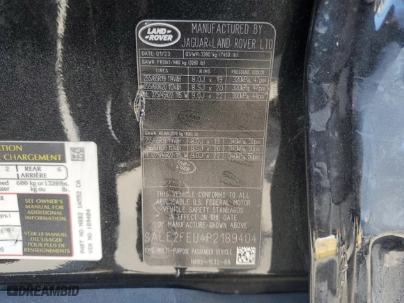 2023 Land Rover Defender X-Dynamic SE with VIN SALE2FEU4P2189404, listed as a Copart auction lot 65186264 with 12,507 mi miles and Salvage Title. Bid and sale history available at carsss.com. Image 13.