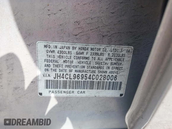 2004 Acura TSX w/Navigation with VIN JH4CL96954C028006, listed as a IAAI auction lot 42611739 with 266,243 mi miles and . Bid and sale history available at DreamBid. Image 9.