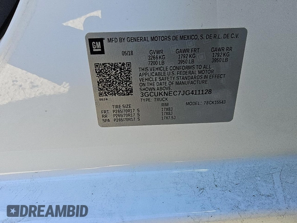2018 Chevrolet Silverado 1500 Work Truck with VIN 3GCUKNEC7JG411128, listed as a Copart auction lot 49377275 with 145,335 mi miles and Clean Title. Bid and sale history available at carsss.com. Image 12.