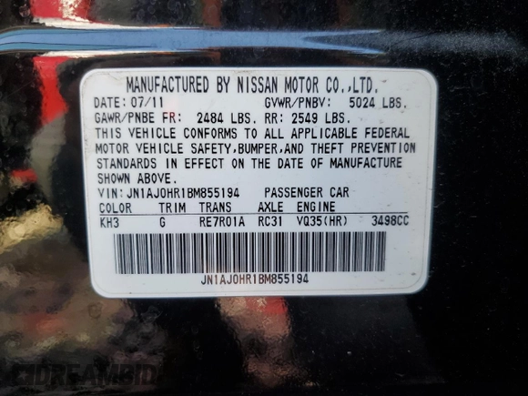2011 Infiniti EX Journey with VIN JN1AJ0HR1BM855194, listed as a Copart auction lot 72585464 with 196,702 mi miles and Salvage Title. Bid and sale history available at DreamBid. Image 13.