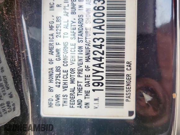 2001 Acura CL z VIN 19UYA42431A006329, wystawiony jako Copart lot #57477735 z przebiegiem 90 157 mil mil oraz Szkody całkowita. Historia ofert i sprzedaży dostępna na DreamBid. Obrazek 12.
