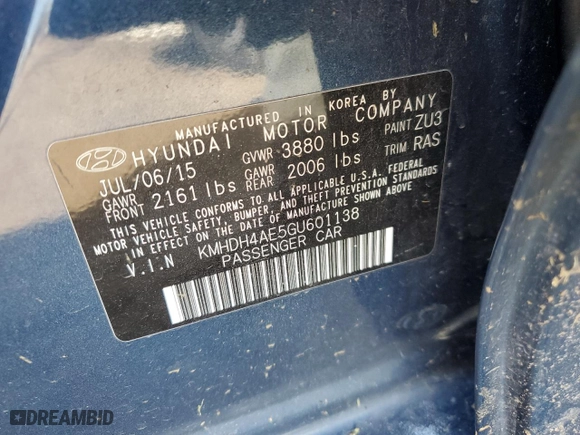 2016 Hyundai Elantra SE with VIN KMHDH4AE5GU601138, listed as a Copart auction lot 51821695 with 150,959 mi miles and Salvage Title. Bid and sale history available at carsss.com. Image 12.
