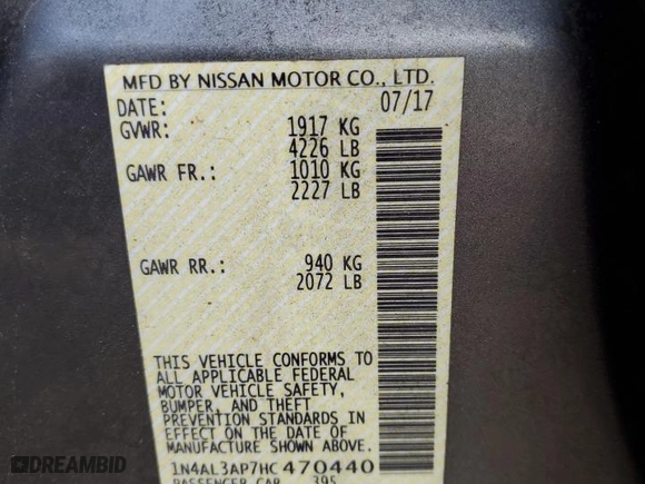 2017 Nissan Altima 2.5 SV with VIN 1N4AL3AP7HC470440, listed as a Copart auction lot 88785115 with 192,090 mi miles and Salvage Title. Bid and sale history available at carsss.com. Image 14.