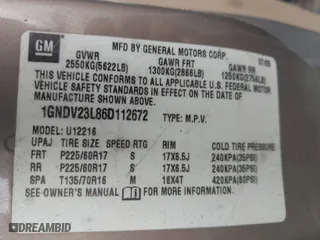 2006 Chevrolet Uplander LS Fleet with VIN 1GNDV23L86D112672, listed as a IAAI auction lot 41749527 with NaN miles. Bid and sale history available at carsss.com. Image 9.