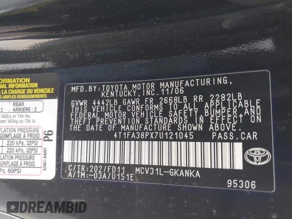 2007 Toyota Solara SE z VIN 4T1FA38PX7U121045, wystawiony jako IAAI lot #41918694 z przebiegiem 156 818 mil mil oraz . Historia ofert i sprzedaży dostępna na DreamBid. Obrazek 9.