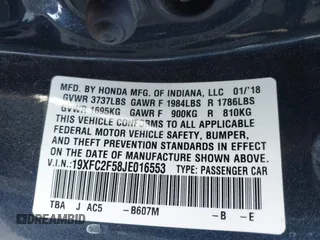 2018 Honda Civic Sedan LX with VIN 19XFC2F58JE016553, listed as a IAAI auction lot 41889434 with 92,045 mi miles. Bid and sale history available at carsss.com. Image 9.