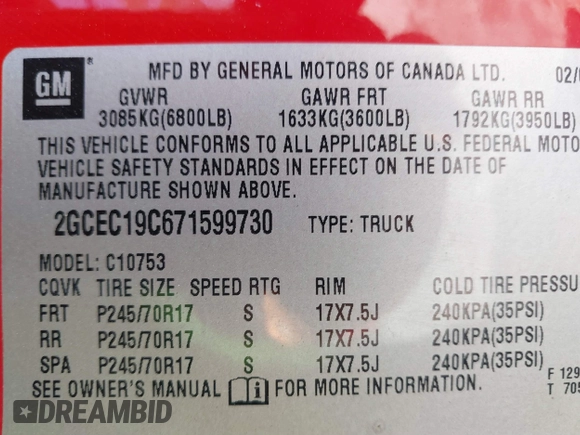 2007 Chevrolet Silverado 1500 LT w/1LT with VIN 2GCEC19C671599730, listed as a IAAI auction lot 41640569 with 192,835 mi miles. Bid and sale history available at carsss.com. Image 9.