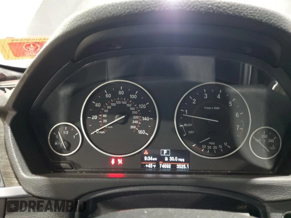 2015 BMW 3 Series 328i with VIN WBA3A5C52FF609205, listed as a Copart auction lot 87276564 with 74,692 mi miles and Salvage Title. Bid and sale history available at carsss.com. Image 9.