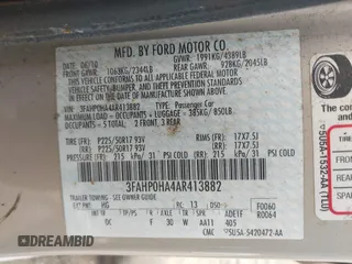 2010 Ford Fusion SE with VIN 3FAHP0HA4AR413882, listed as a IAAI auction lot 42447529 with 81,100 mi miles and . Bid and sale history available at DreamBid. Image 9.
