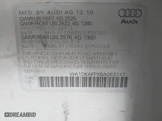 2011 Audi Q5 3.2L Premium Plus with VIN WA1DKAFPXBA063247, listed as a IAAI auction lot 41240885 with 110,412 mi miles. Bid and sale history available at carsss.com. Image 9.