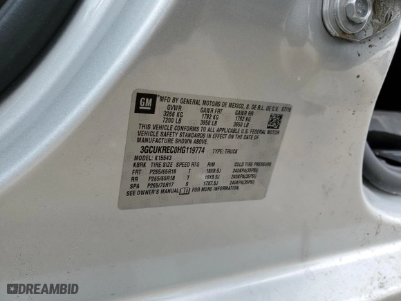 2017 Chevrolet Silverado 1500 LT with VIN 3GCUKREC0HG119774, listed as a Copart auction lot 45701005 with 79,976 mi miles and Salvage Title. Bid and sale history available at carsss.com. Image 14.