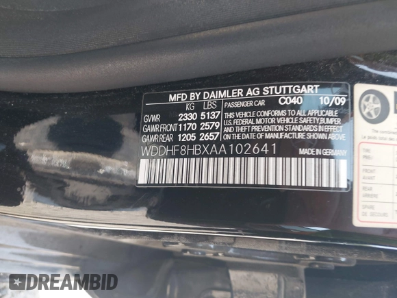 2010 Mercedes-Benz E 350 Luxury with VIN WDDHF8HBXAA102641, listed as a IAAI auction lot 42549879 with 199,517 mi miles and . Bid and sale history available at DreamBid. Image 9.