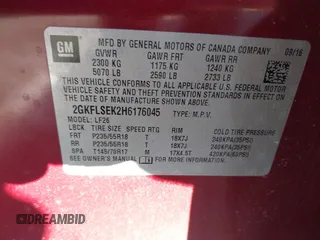 2017 GMC Terrain SLE with VIN 2GKFLSEK2H6176045, listed as a IAAI auction lot 41292556 with 107,321 mi miles. Bid and sale history available at carsss.com. Image 9.