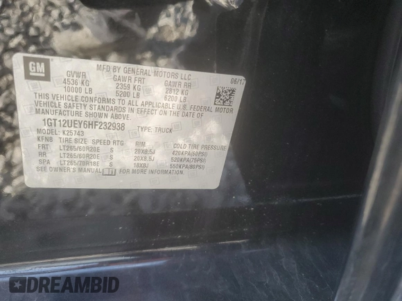 2017 GMC Sierra 2500HD Denali z VIN 1GT12UEY6HF232938, wystawiony jako Copart lot #49150515 z przebiegiem 116 949 mil mil oraz Szkoda całkowita • Salvage title. Historia ofert i sprzedaży dostępna na DreamBid. Obrazek 12.