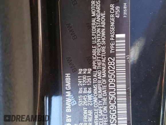 2018 BMW M6 z VIN WBS6G9C50JD950282, wystawiony jako Copart lot #46023174 z przebiegiem 14 184 mil mil oraz . Historia ofert i sprzedaży dostępna na DreamBid. Obrazek 13.