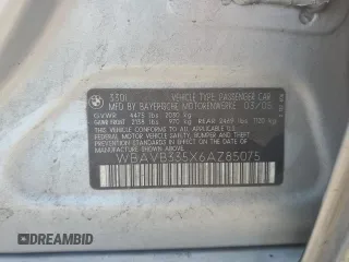 2006 BMW 3 Series 330i with VIN WBAVB335X6AZ85075, listed as a Copart auction lot 63092735 with 126,134 mi miles and Salvage title. Bid and sale history available at DreamBid. Image 12.