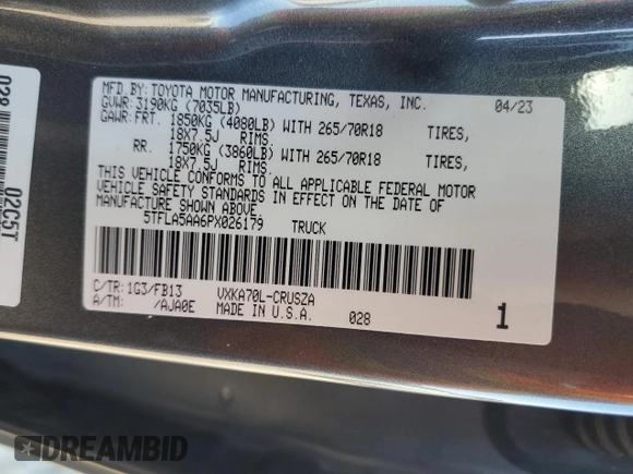 2023 Toyota Tundra 2WD SR5 with VIN 5TFLA5AA6PX026179, listed as a Copart auction lot 49860345 with 19,714 mi miles and Salvage Title. Bid and sale history available at carsss.com. Image 12.