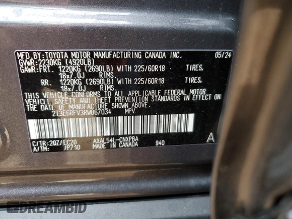 2024 Toyota RAV4 Hybrid XSE with VIN 2T3E6RFV3RW067034, listed as a Copart auction lot 43645055 with 0 mi miles and Salvage Title. Bid and sale history available at carsss.com. Image 13.