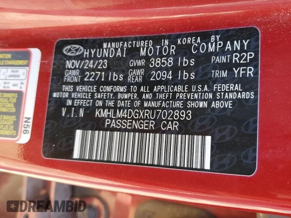 2024 Hyundai Elantra SEL with VIN KMHLM4DGXRU702893, listed as a Copart auction lot 46631995 with 29,294 mi miles and Salvage Title. Bid and sale history available at carsss.com. Image 12.