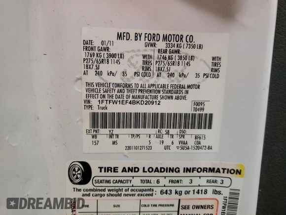 2011 Ford F-150 XL with VIN 1FTFW1EF4BKD20912, listed as a Copart auction lot 54518655 with 233,786 mi miles and Clean Title. Bid and sale history available at carsss.com. Image 12.