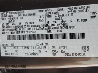 2015 Ford F-150 XLT z VIN 1FTEW1E81FFC06166, wystawiony jako Copart lot #49778225 z przebiegiem Nie podano mil oraz Szkoda całkowita • Salvage title. Historia ofert i sprzedaży dostępna na DreamBid. Obrazek 14.