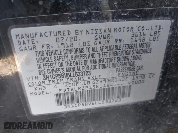 2020 Nissan Kicks S z VIN 3N1CP5BV6LL533723, wystawiony jako IAAI lot #41974845 z przebiegiem 160 874 mil mil oraz . Historia ofert i sprzedaży dostępna na DreamBid. Obrazek 9.