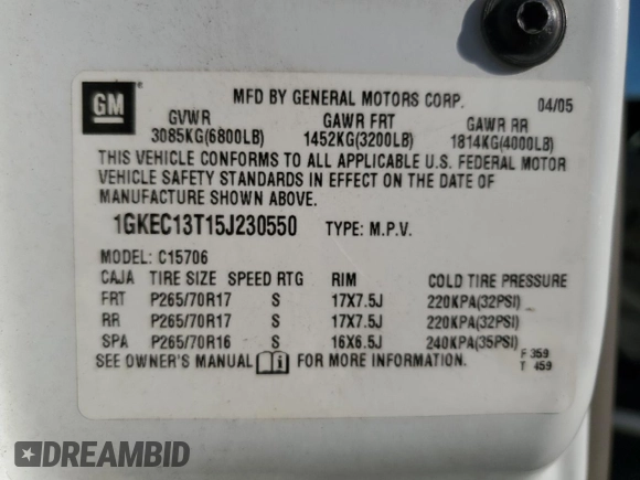 2005 GMC Yukon SLE with VIN 1GKEC13T15J230550, listed as a Copart auction lot 77214624 with 203,095 mi miles and Salvage Title. Bid and sale history available at carsss.com. Image 13.