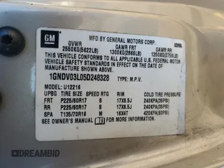 2005 Chevrolet Uplander with VIN 1GNDV03L05D248328, listed as a Copart auction lot 88277325 with 124,662 mi miles and Salvage Title. Bid and sale history available at carsss.com. Image 13.