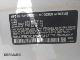 2018 BMW 5 Series 540i with VIN WBAJE5C50JWA95412, listed as a IAAI auction lot 41502258 with 74,150 mi miles and . Bid and sale history available at carsss.com. Image 9.