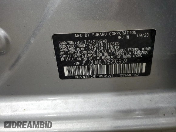2024 Subaru Impreza with VIN JF1GUABC7R8292959, listed as a Copart auction lot 51418405 with 8,072 mi miles and Salvage Title. Bid and sale history available at carsss.com. Image 13.