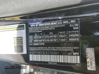 2020 Mercedes-Benz GLS with VIN 4JGFF5KE9LA176361, listed as a Copart auction lot 53380425 with 77,996 mi miles and Salvage Title. Bid and sale history available at carsss.com. Image 13.