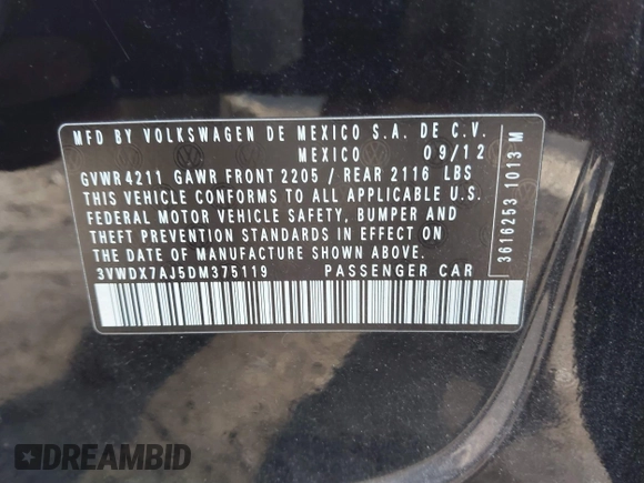 2013 Volkswagen Jetta SE with VIN 3VWDX7AJ5DM375119, listed as a IAAI auction lot 41779752 with 149,943 mi miles and . Bid and sale history available at DreamBid. Image 9.