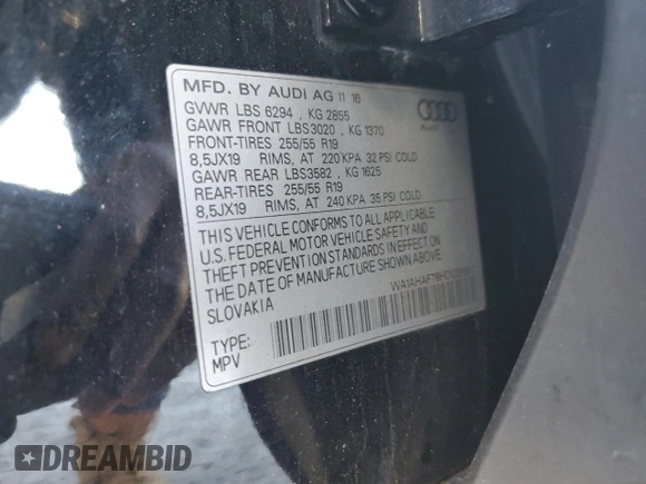 2017 Audi Q7 Premium with VIN WA1AHAF78HD036881, listed as a Copart auction lot 81510964 with 78,751 mi miles and Salvage title. Bid and sale history available at DreamBid. Image 13.