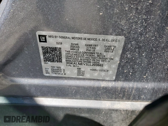 2020 GMC Terrain SLE with VIN 3GKALMEV1LL203661, listed as a Copart auction lot 53195945 with 87,870 mi miles and Salvage title. Bid and sale history available at DreamBid. Image 15.