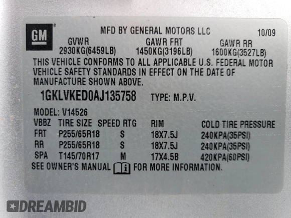 2010 GMC Acadia SL with VIN 1GKLVKED0AJ135758, listed as a Copart auction lot 87962715 with 85,882 mi miles and Salvage Title. Bid and sale history available at carsss.com. Image 13.
