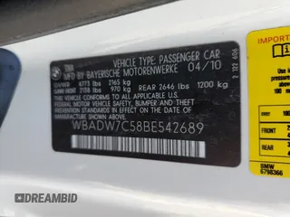 2011 BMW 3 Series 328i with VIN WBADW7C58BE542689, listed as a Copart auction lot 46525405 with Not provided miles and Salvage title. Bid and sale history available at DreamBid. Image 14.