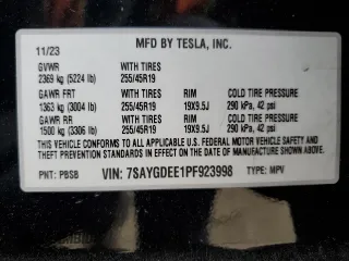 2023 Tesla Model Y Long Range with VIN 7SAYGDEE1PF923998, listed as a Copart auction lot 48954205 with 21,525 mi miles and Salvage Title. Bid and sale history available at DreamBid. Image 14.