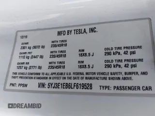 2020 Tesla Model 3 Long Range with VIN 5YJ3E1EB6LF619528, listed as a IAAI auction lot 41937430 with 70,327 mi miles. Bid and sale history available at carsss.com. Image 9.