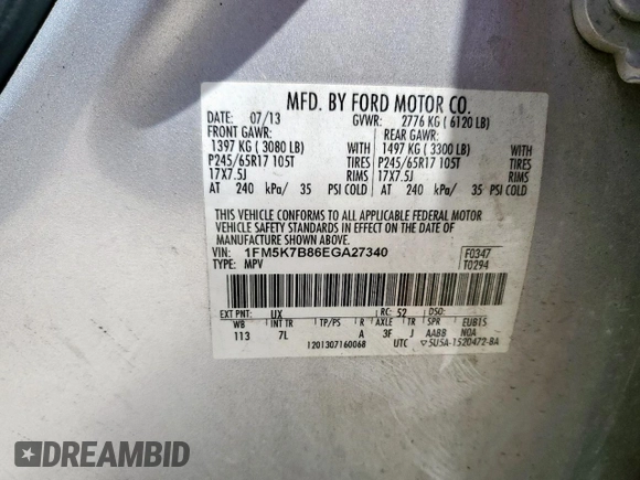2014 Ford Explorer с VIN 1FM5K7B86EGA27340, выставлен на аукционе Copart как лот 58635875 с пробегом 193 877 миль миль и Чистый • Clean title. История ставок и продаж доступна на DreamBid. Изображение 13.