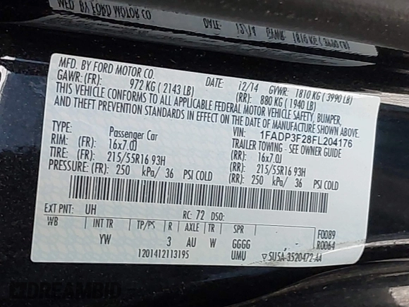2015 Ford Focus SE with VIN 1FADP3F28FL204176, listed as a IAAI auction lot 42132656 with Not Provided miles. Bid and sale history available at carsss.com. Image 9.