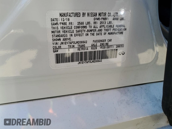 2020 Infiniti Q50 Luxe с VIN JN1EV7AP0LM206642, выставлен на аукционе Copart как лот 50543685 с пробегом 76 405 миль миль и Списание • Salvage title. История ставок и продаж доступна на DreamBid. Изображение 14.