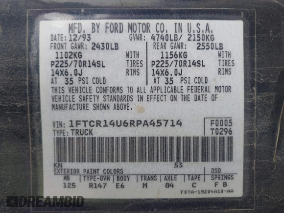 1994 Ford Ranger Splash with VIN 1FTCR14U6RPA45714, listed as a IAAI auction lot 41929992 with 560,285 mi miles. Bid and sale history available at carsss.com. Image 9.