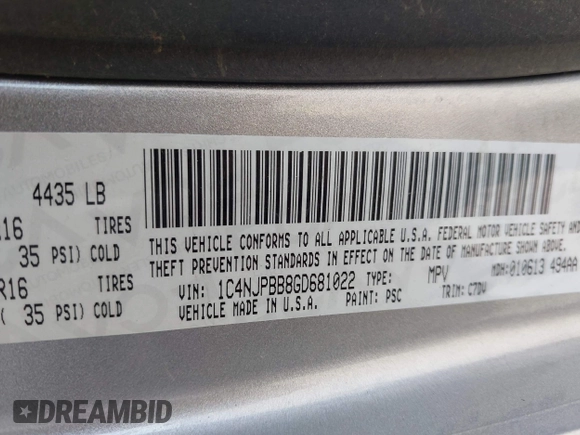 2016 Jeep Patriot Sport with VIN 1C4NJPBB8GD681022, listed as a IAAI auction lot 42852401 with 63,027 mi miles and . Bid and sale history available at DreamBid. Image 9.
