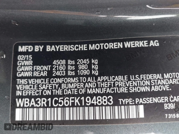 2015 BMW 4 Series 435i с VIN WBA3R1C56FK194883, выставлен на аукционе IAAI как лот 42483038 с пробегом 73 742 миль миль и . История ставок и продаж доступна на DreamBid. Изображение 9.