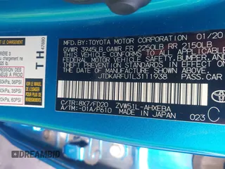 2020 Toyota Prius L Eco z VIN JTDKARFU1L3111938, wystawiony jako IAAI lot #41578853 z przebiegiem 117 641 mil mil oraz . Historia ofert i sprzedaży dostępna na DreamBid. Obrazek 9.