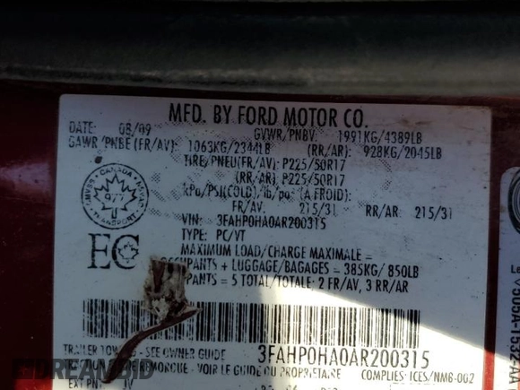 2010 Ford Fusion SE с VIN 3FAHP0HA0AR200315, выставлен на аукционе Copart как лот 58431505 с пробегом 247 859 миль миль и Чистый • Clean title. История ставок и продаж доступна на DreamBid. Изображение 12.