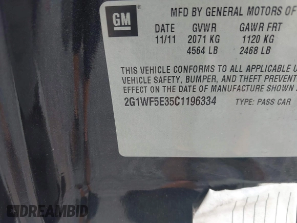 2012 Chevrolet Impala LS Fleet z VIN 2G1WF5E35C1196334, wystawiony jako IAAI lot #42585526 z przebiegiem 153 380 mil mil oraz . Historia ofert i sprzedaży dostępna na DreamBid. Obrazek 9.
